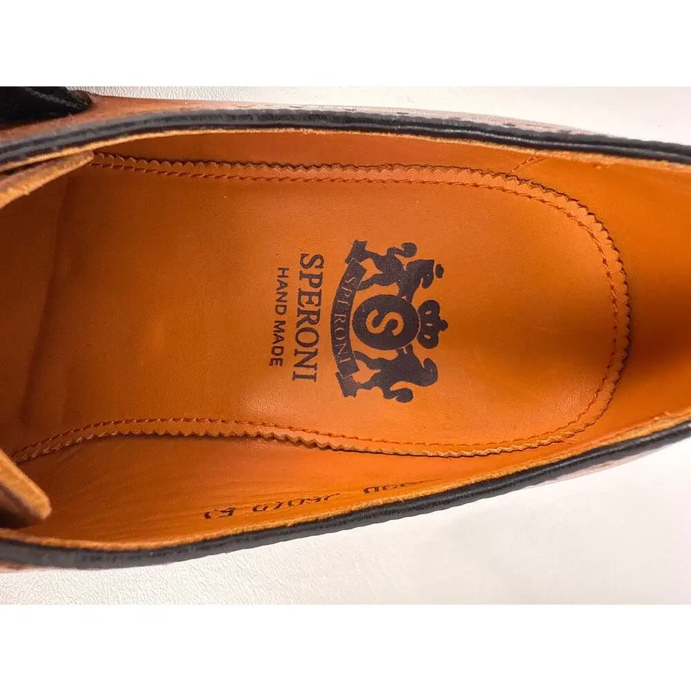 Speroni Monk Strap Dress Shoes Mens 7 7.5‎ Italian Cognac Leather Brogue Cap Toe